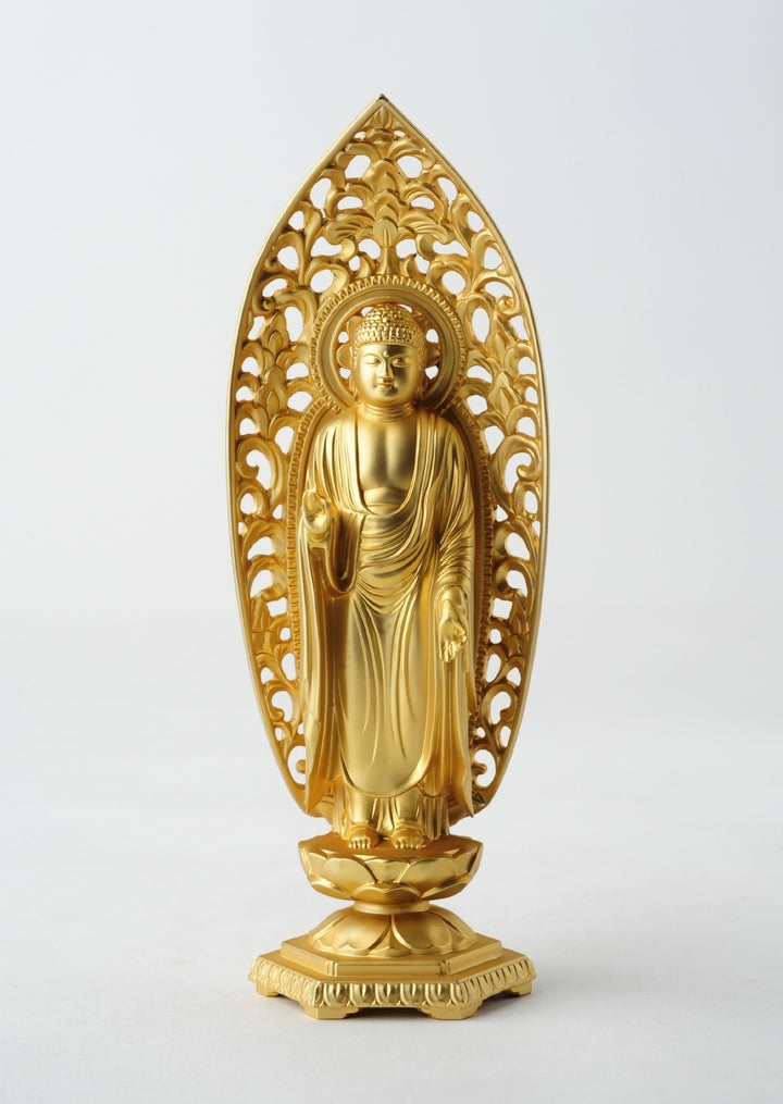 Amida Buddha, alloy with pure gold plating, 15 cm (Takaoka bronze)