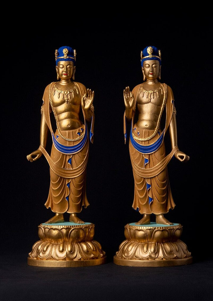 Nikko Bosatsu & Gakko Bosatsu (日光菩薩 & 月光菩薩) (瑠璃光金彩仕上げ 篁千礼彩色)