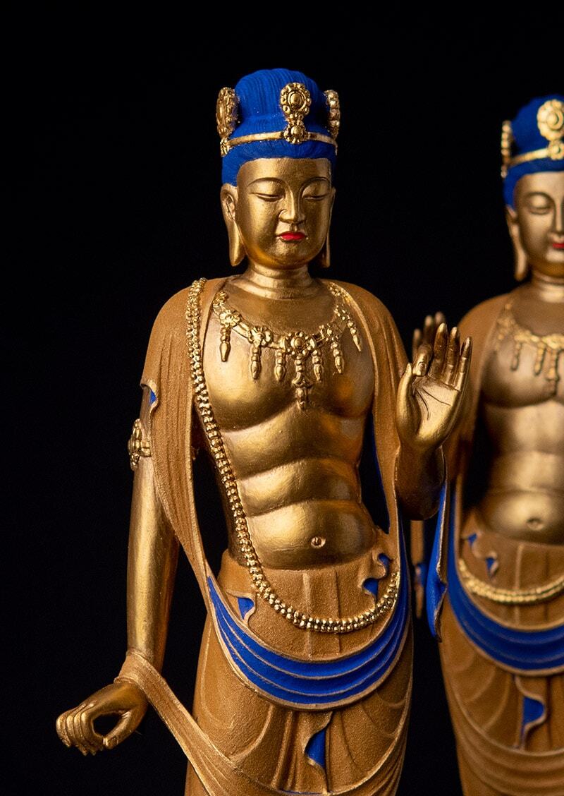 Nikko Bosatsu & Gakko Bosatsu (日光菩薩 & 月光菩薩) (瑠璃光金彩仕上げ 篁千礼彩色)