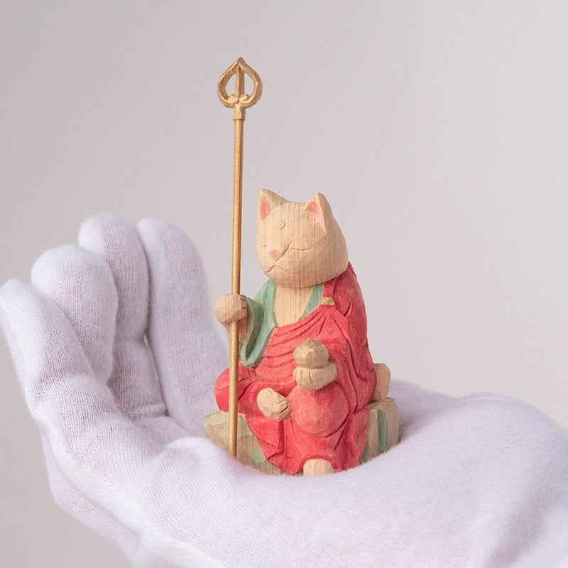 Jizo Bosatsu Cat Buddha 木彫りの地蔵菩薩猫仏 仏屋さかい作