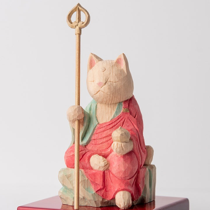 Jizo Bosatsu Cat Buddha 木彫りの地蔵菩薩猫仏 仏屋さかい作