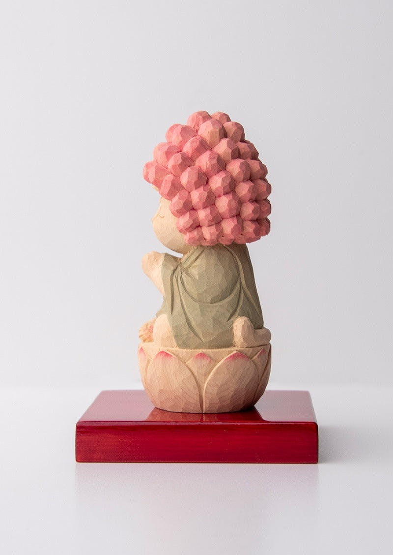 Goko Shiyui Amitabha (Amida) Cat Buddha 木彫りの五劫思惟阿弥陀 袈裟を着た猫仏さま 若緑