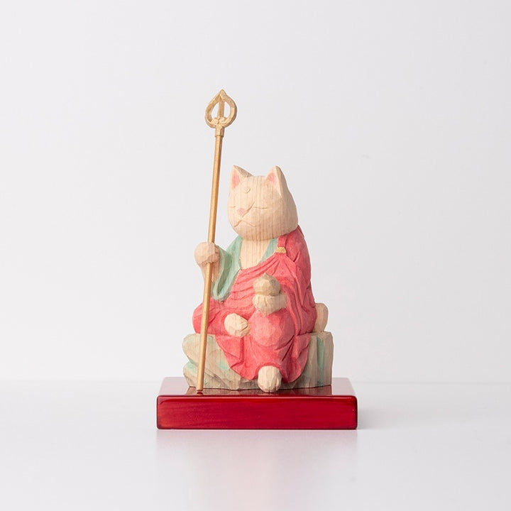 Jizo Bosatsu Cat Buddha 木彫りの地蔵菩薩猫仏 仏屋さかい作