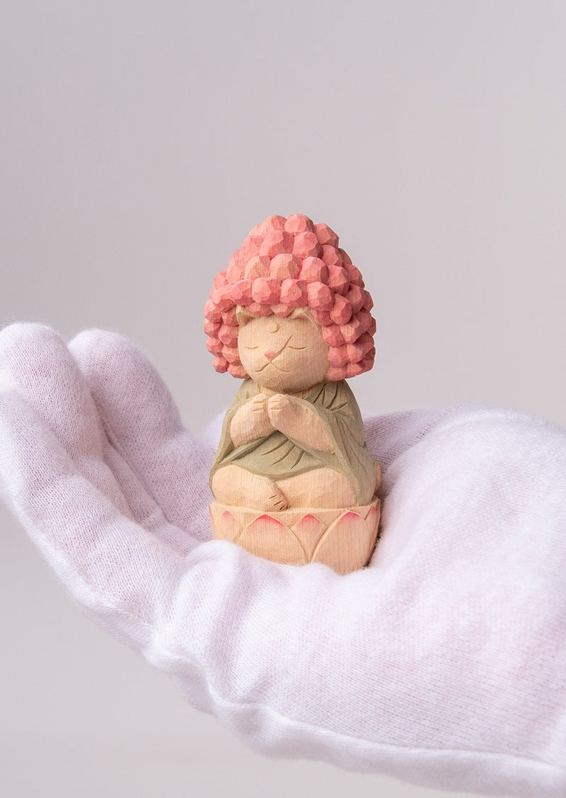 Goko Shiyui Amitabha (Amida) Cat Buddha 木彫りの五劫思惟阿弥陀 袈裟を着た猫仏さま 若緑