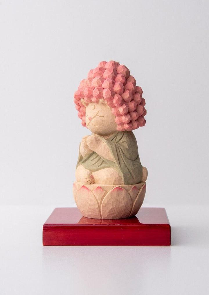 Goko Shiyui Amitabha (Amida) Cat Buddha 木彫りの五劫思惟阿弥陀 袈裟を着た猫仏さま 若緑