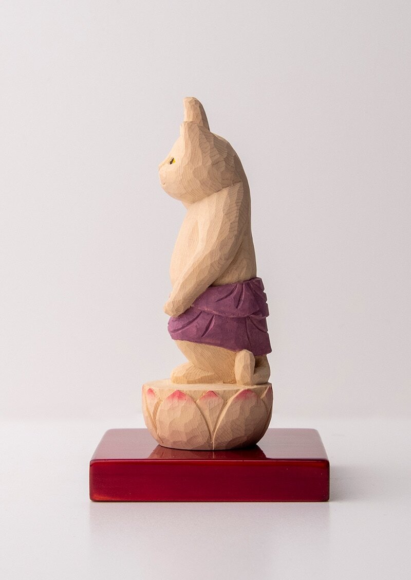 Shakyamuni Cat Buddha 木彫りの誕生釈迦猫 袈裟を着た猫仏さま