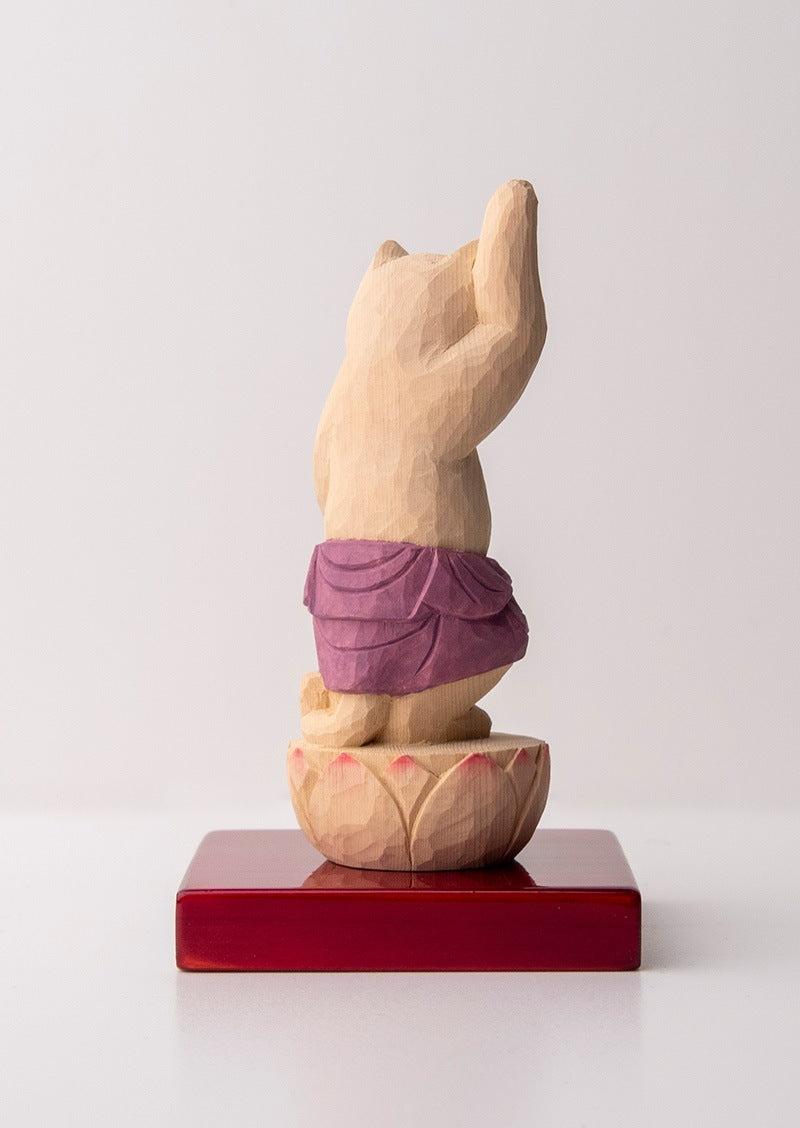 Shakyamuni Cat Buddha 木彫りの誕生釈迦猫 袈裟を着た猫仏さま