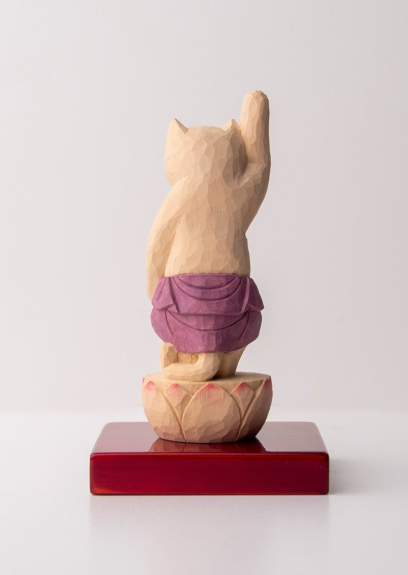 Shakyamuni Cat Buddha 木彫りの誕生釈迦猫 袈裟を着た猫仏さま