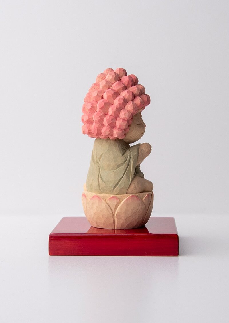 Goko Shiyui Amitabha (Amida) Cat Buddha 木彫りの五劫思惟阿弥陀 袈裟を着た猫仏さま 若緑