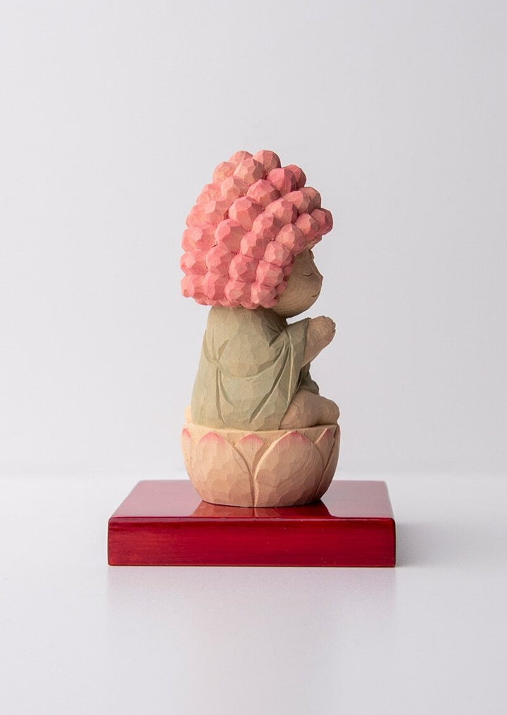 Goko Shiyui Amitabha (Amida) Cat Buddha 木彫りの五劫思惟阿弥陀 袈裟を着た猫仏さま 若緑