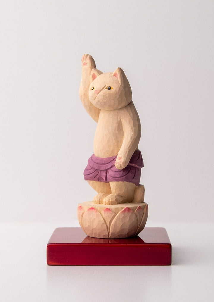 Shakyamuni Cat Buddha 木彫りの誕生釈迦猫 袈裟を着た猫仏さま