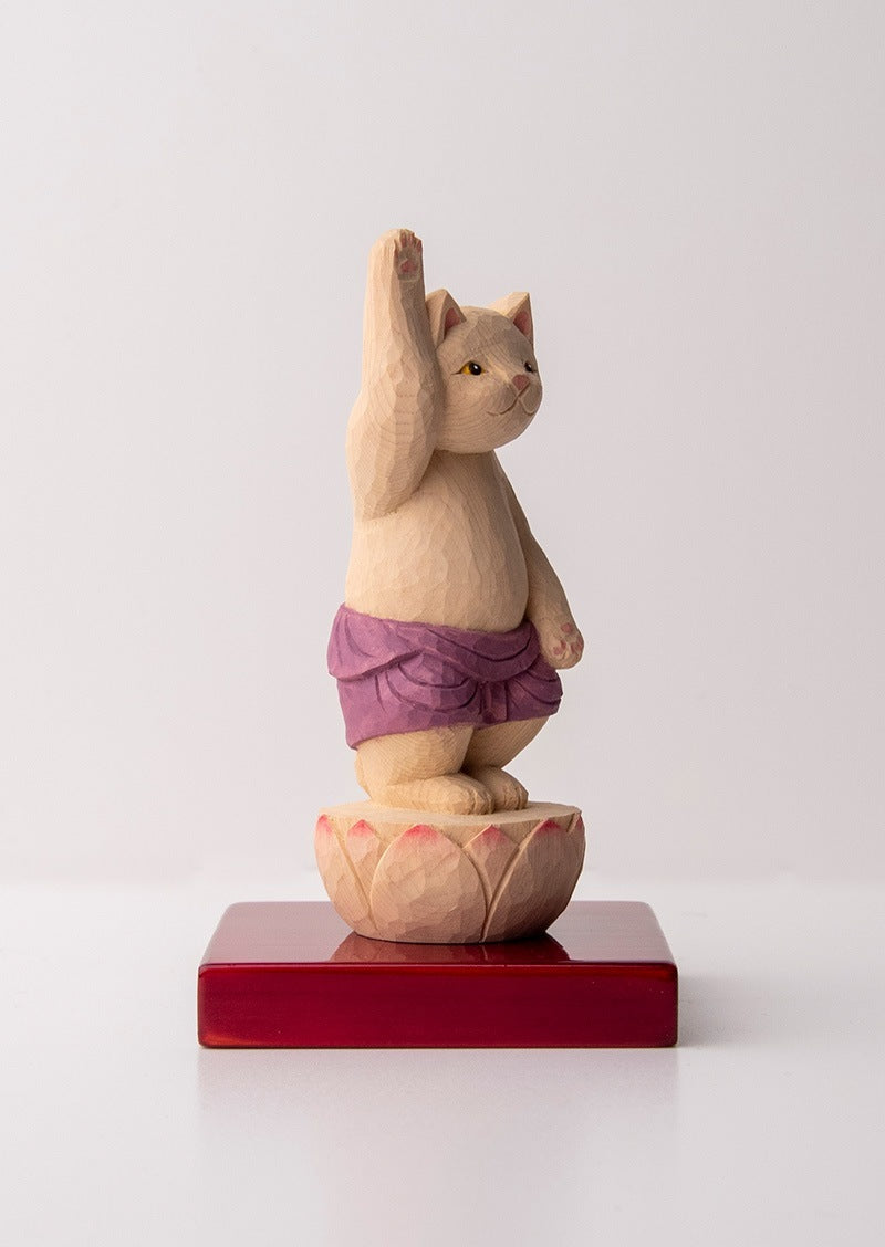 Shakyamuni Cat Buddha 木彫りの誕生釈迦猫 袈裟を着た猫仏さま