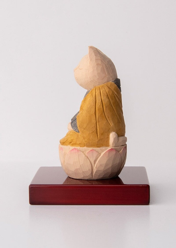 Zazen Cat Buddha  木彫りの座禅猫 袈裟を着た猫仏さま 黄色/黒色