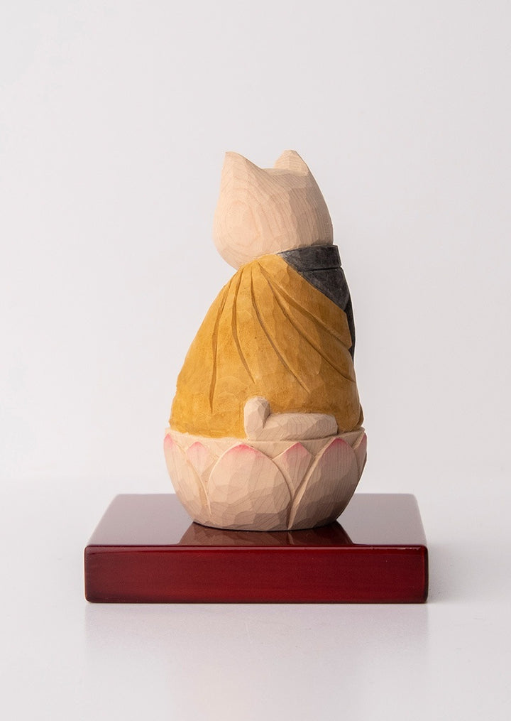 Zazen Cat Buddha  木彫りの座禅猫 袈裟を着た猫仏さま 黄色/黒色