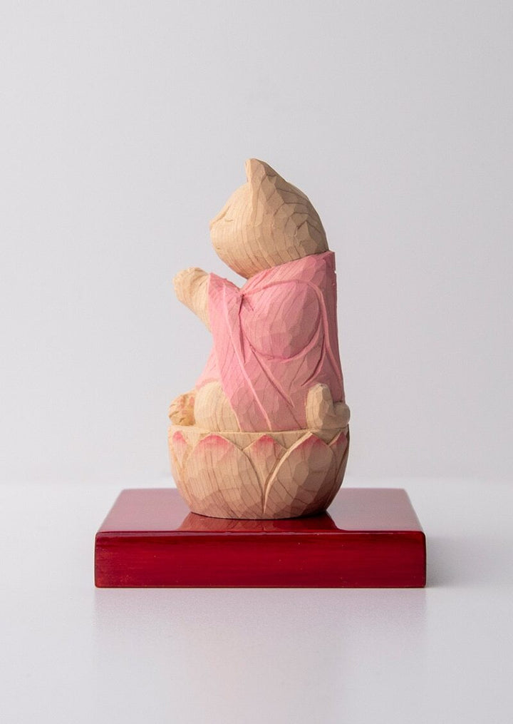 Gassho Cat Buddha  木彫りの合掌猫 袈裟を着た猫仏さま Tan color (鴇色)